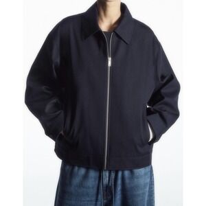 COS Womens Cotton Collared‎ Zip Up Jacket Oversized Pockets Black Sz L